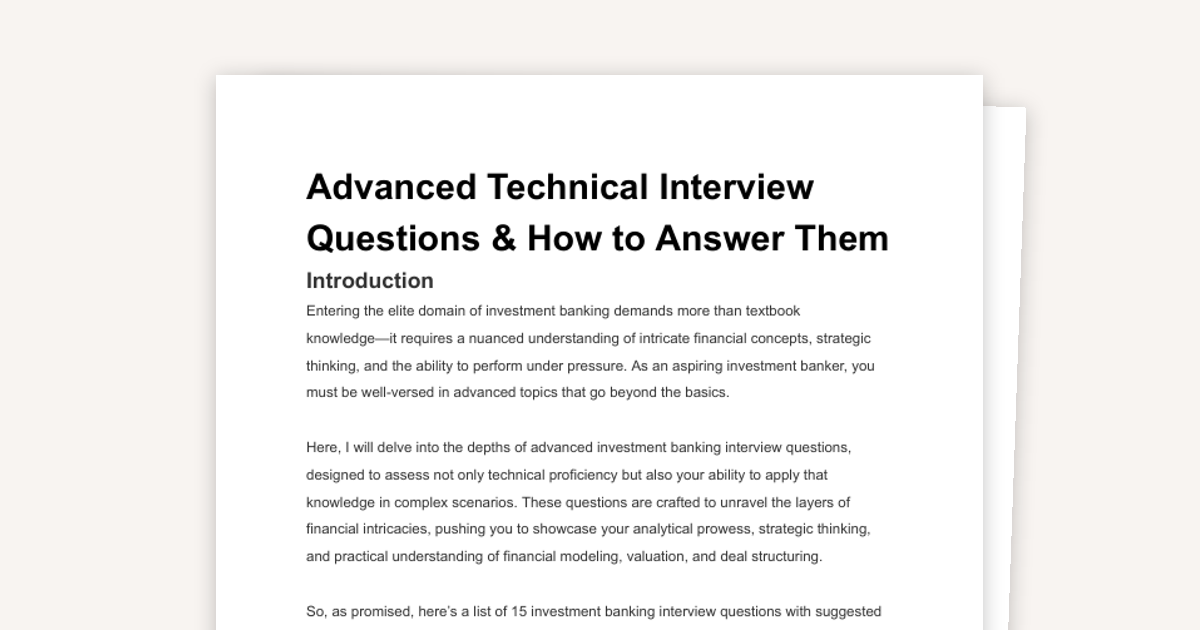 Advanced Investment Banking Interview Guide