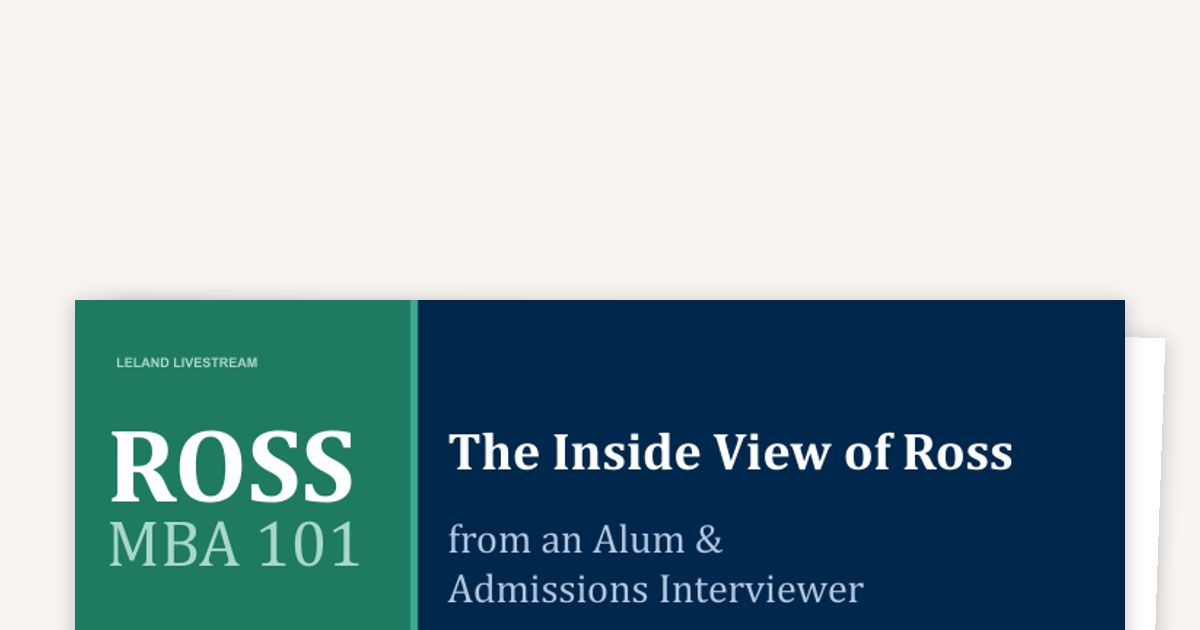 Ross MBA 101: The Insider's View