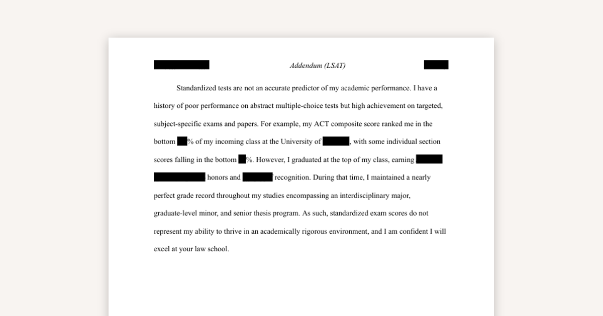 Example Standardized Test Addendum