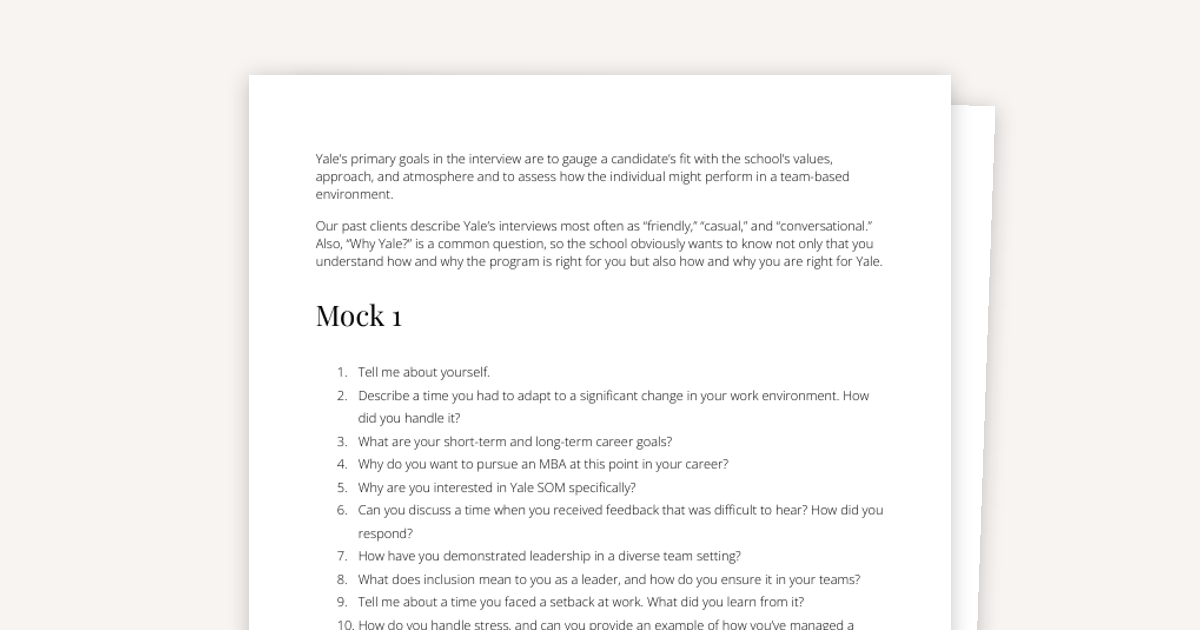 REAL Yale SOM MBA Interview Mocks