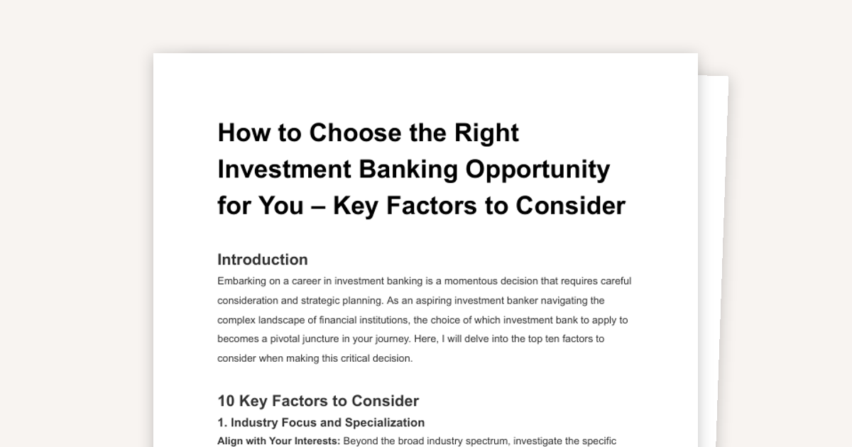 Key Factors to Consider When Choosing Investment Banks