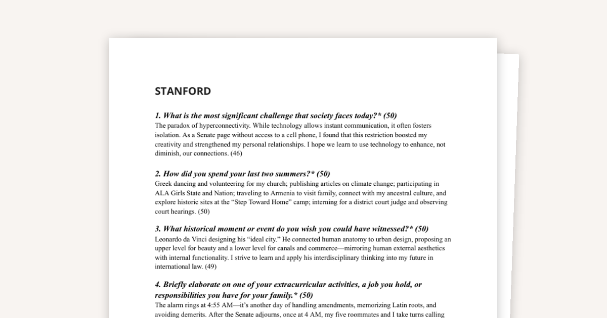 Accepted to Stanford: My Full Set of Supplemental Essays