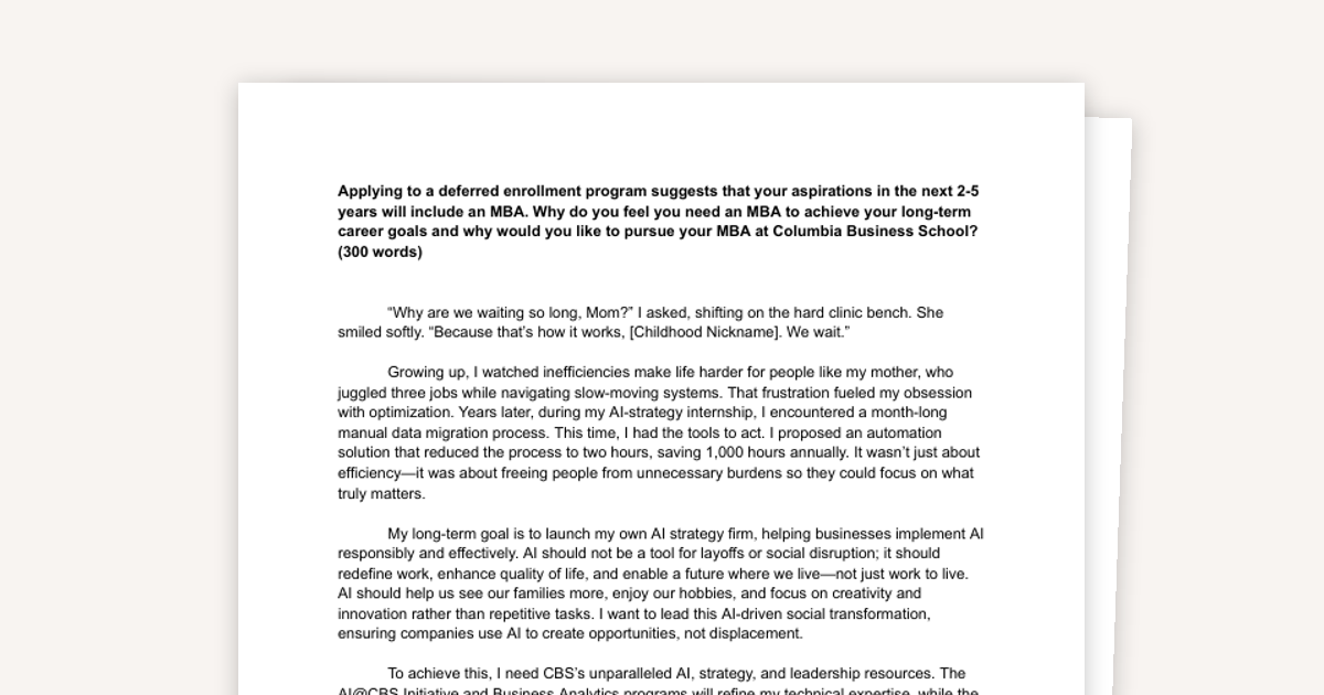 The Deferred MBA Essay That Got Me Accepted