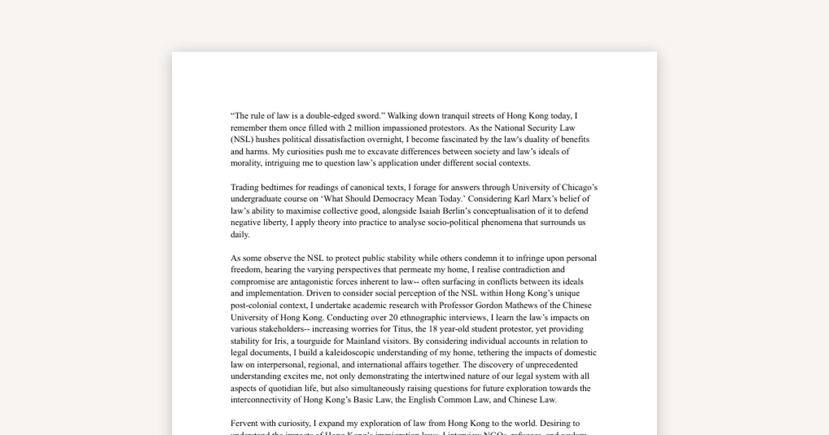 Oxford Personal Statement Example