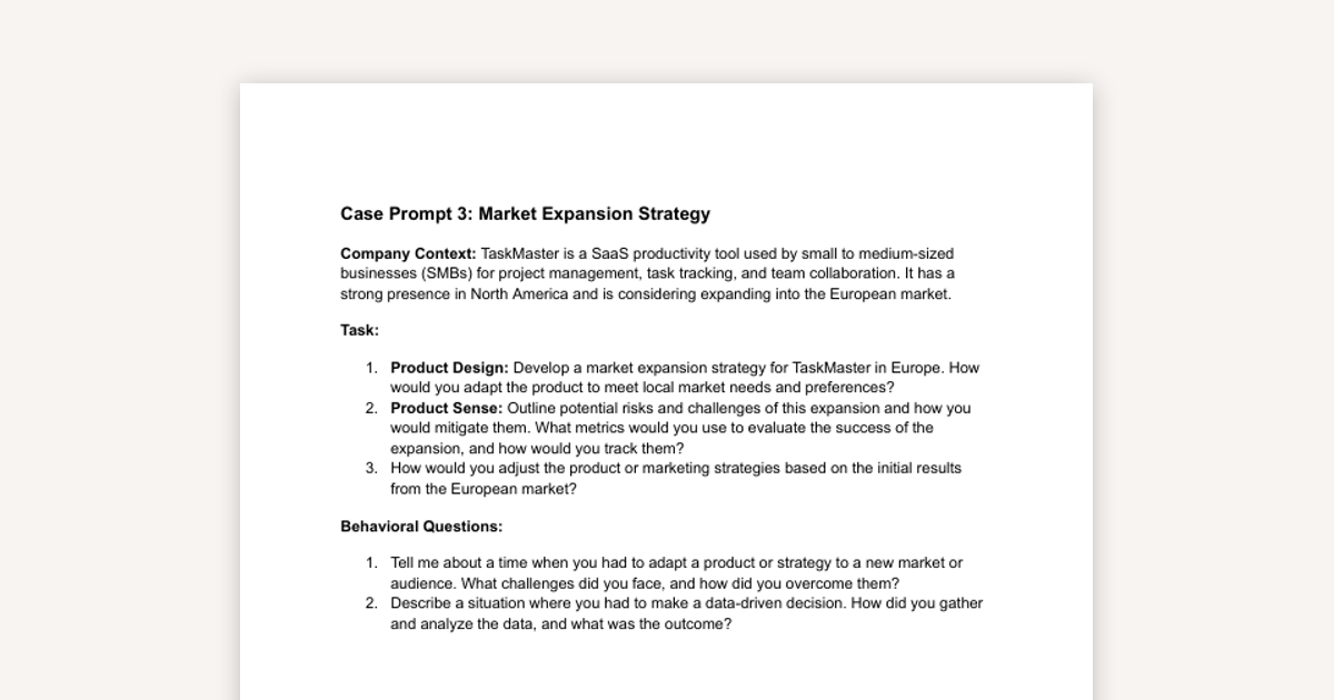 Market Expansion Strategy: PM Case Interview