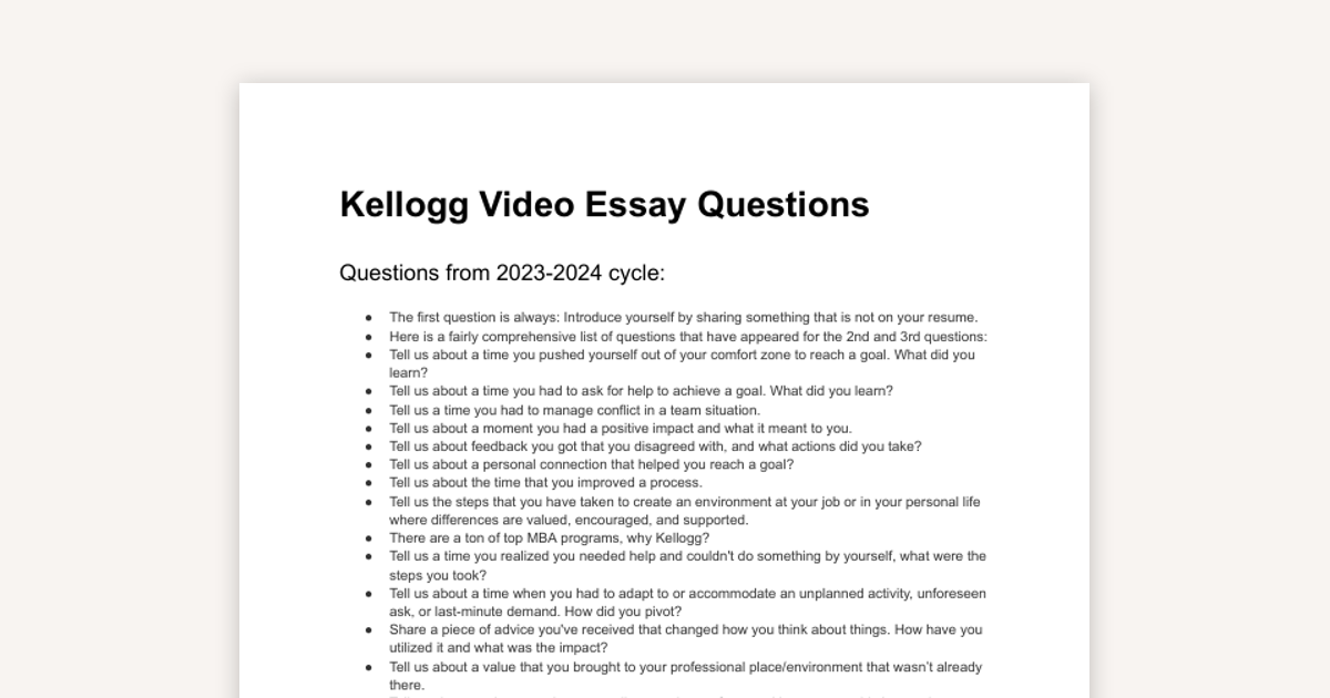 Kellogg MBA: Video Essay Questions