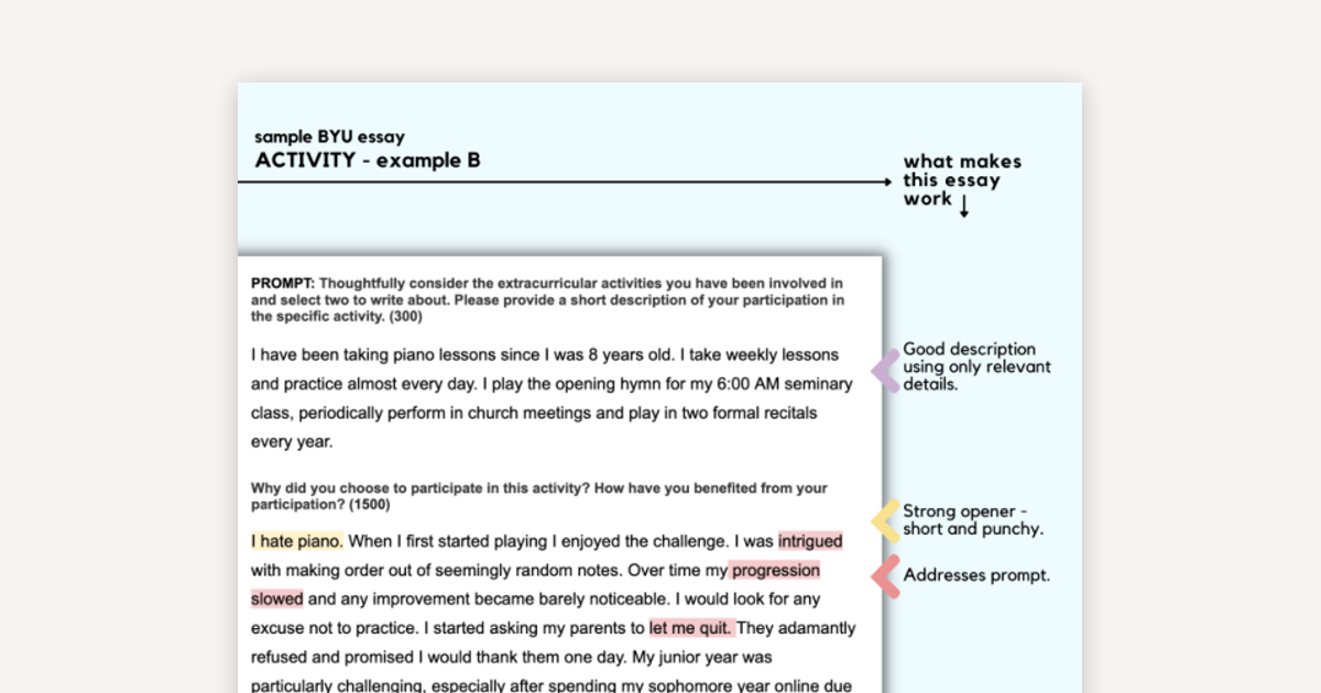 BYU Activities Example Essay - Piano