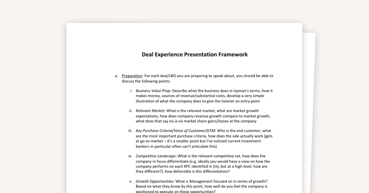 Deal Experience Presentation Framework