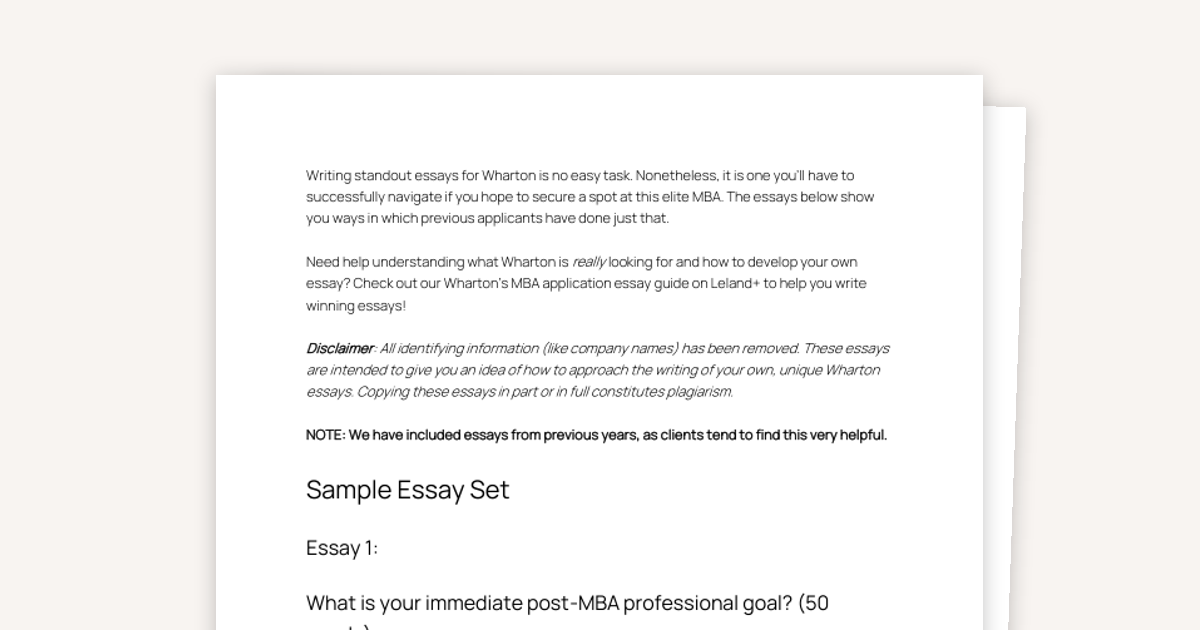 REAL Sample Wharton MBA Essays