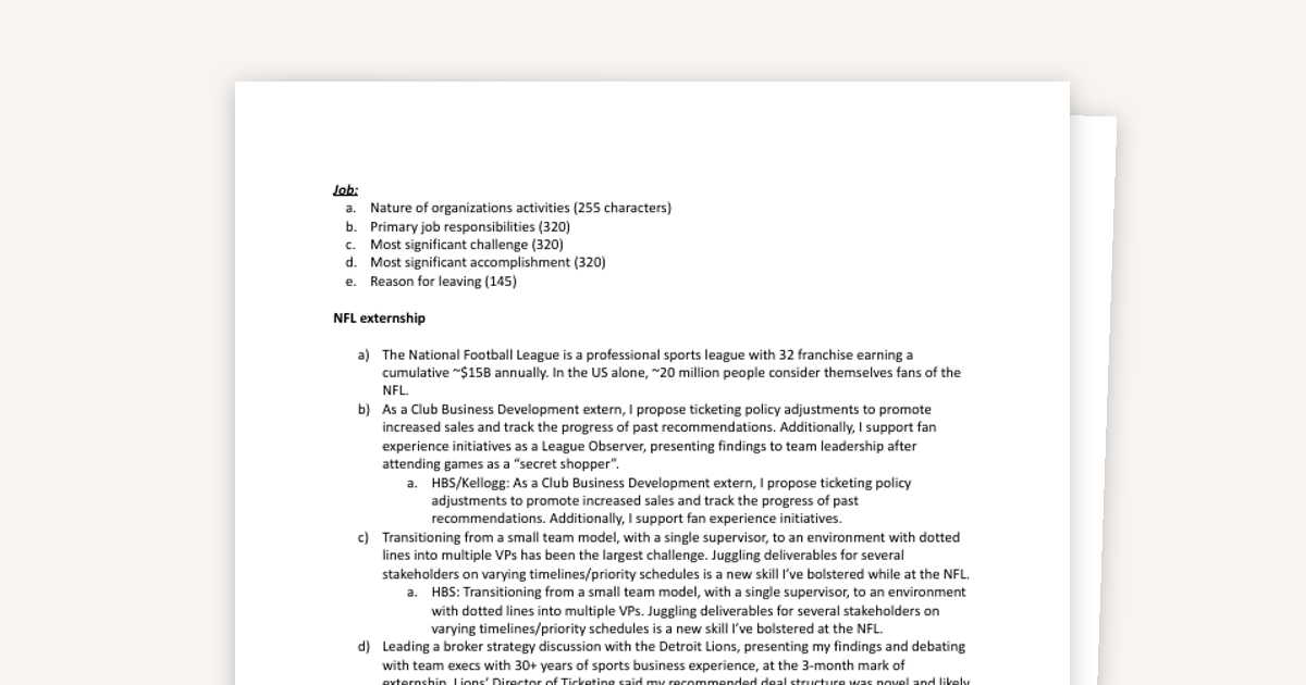 Example Employment, Activities, and Awards for Any MBA Application