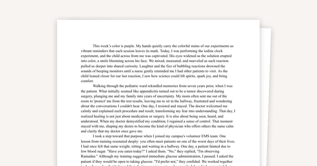 Medical School Personal Statement Example - T5 Admit