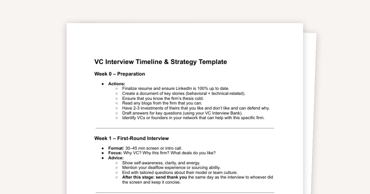 VC Interview Timeline & Strategy Template