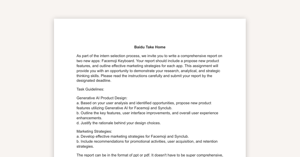 Baidu Product Management Intern Take-Home