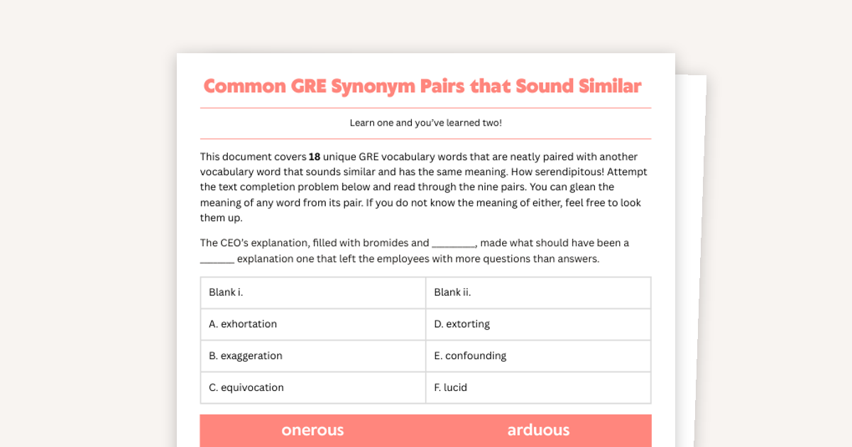 Common GRE Synonym Pairs