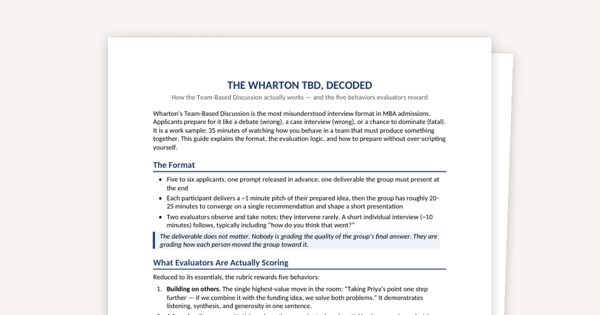 The Wharton TBD, Decoded
