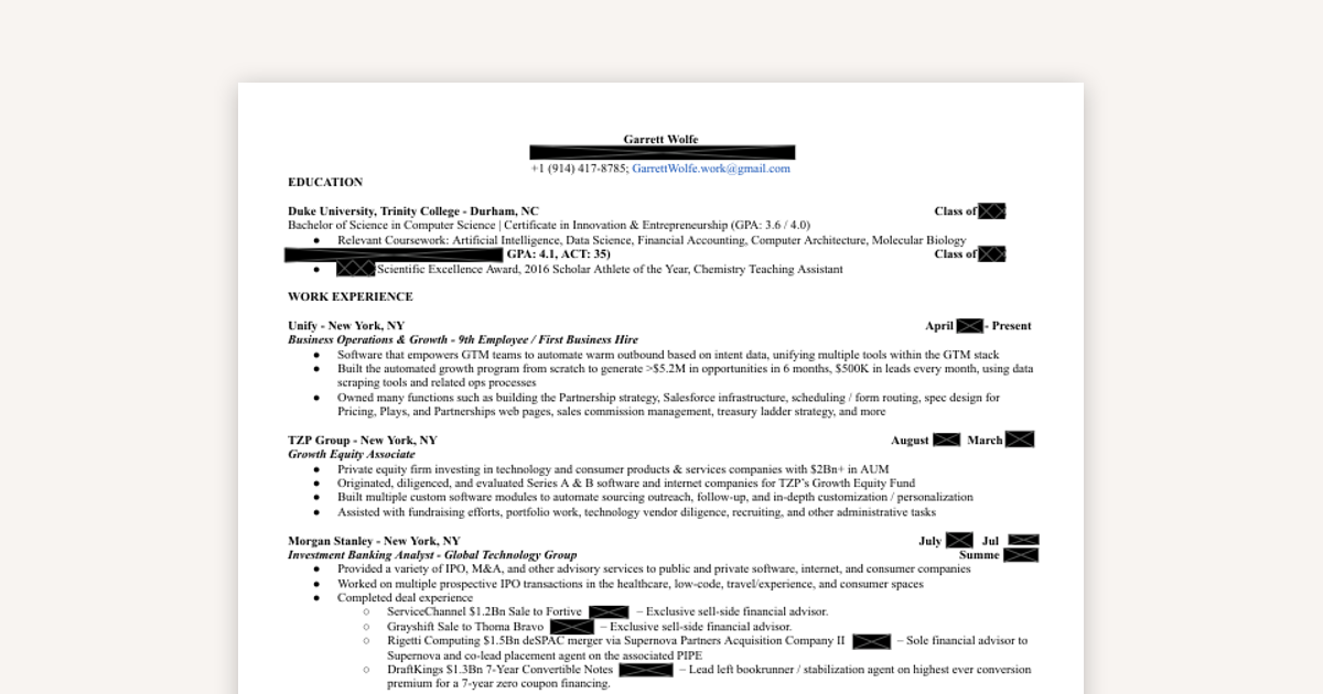 Resume Example – Ex Morgan Stanley Banker
