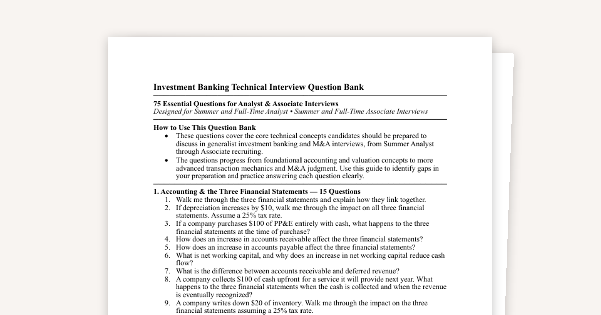 Investment Banking Technical Interview: 75 Essential Questions