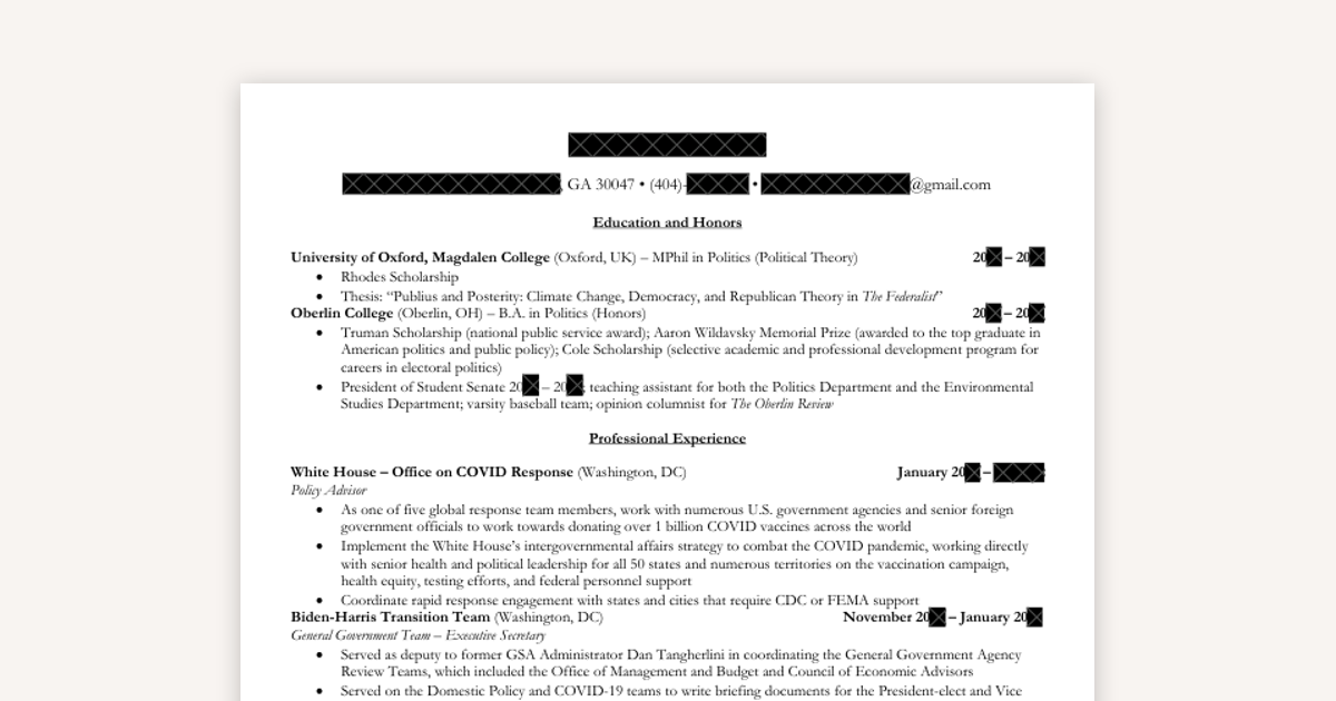 From the White House to Stanford/Yale Law: My Winning Resume Example