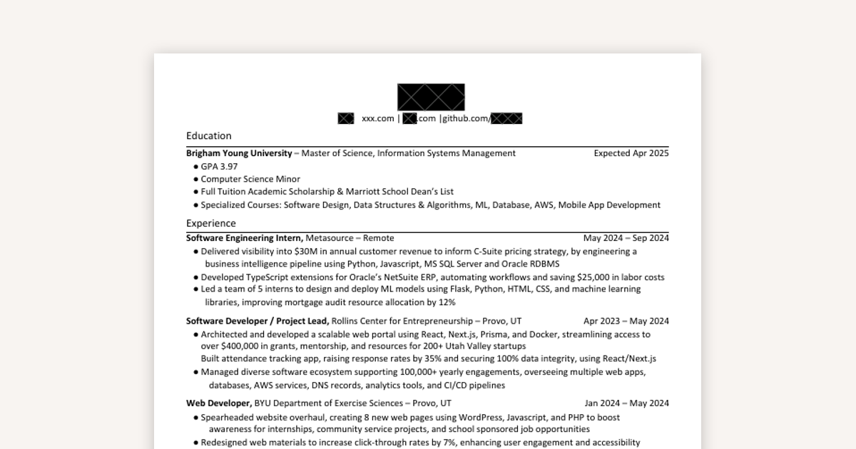 Software Developer Resume Example