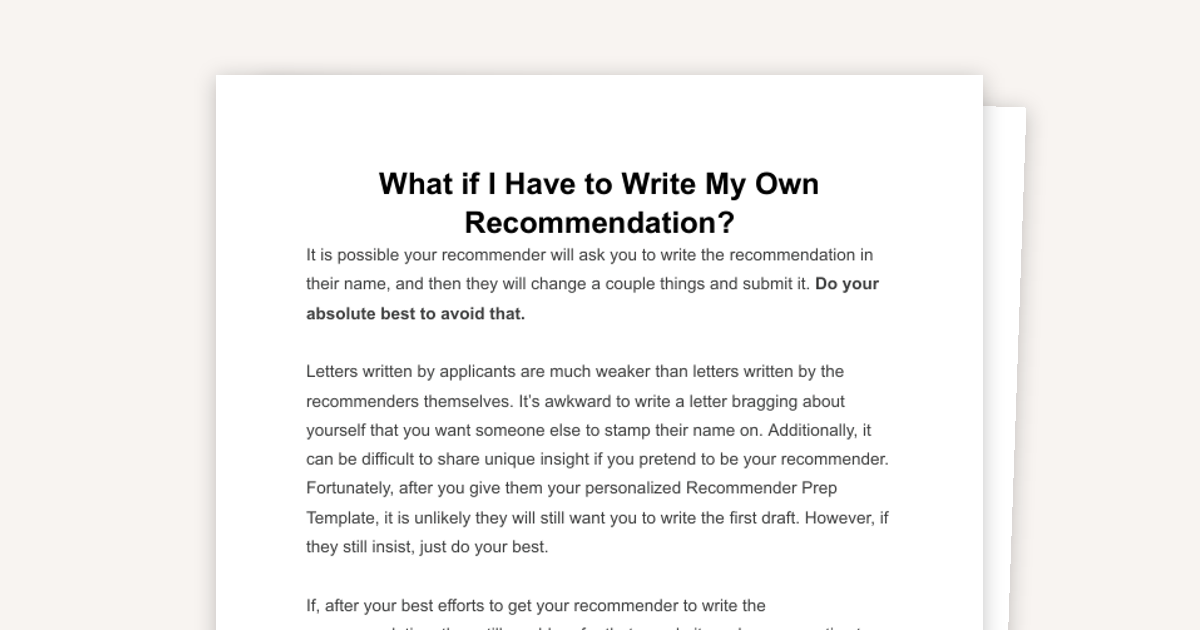 What if I Have to Write My Own Recommendation?