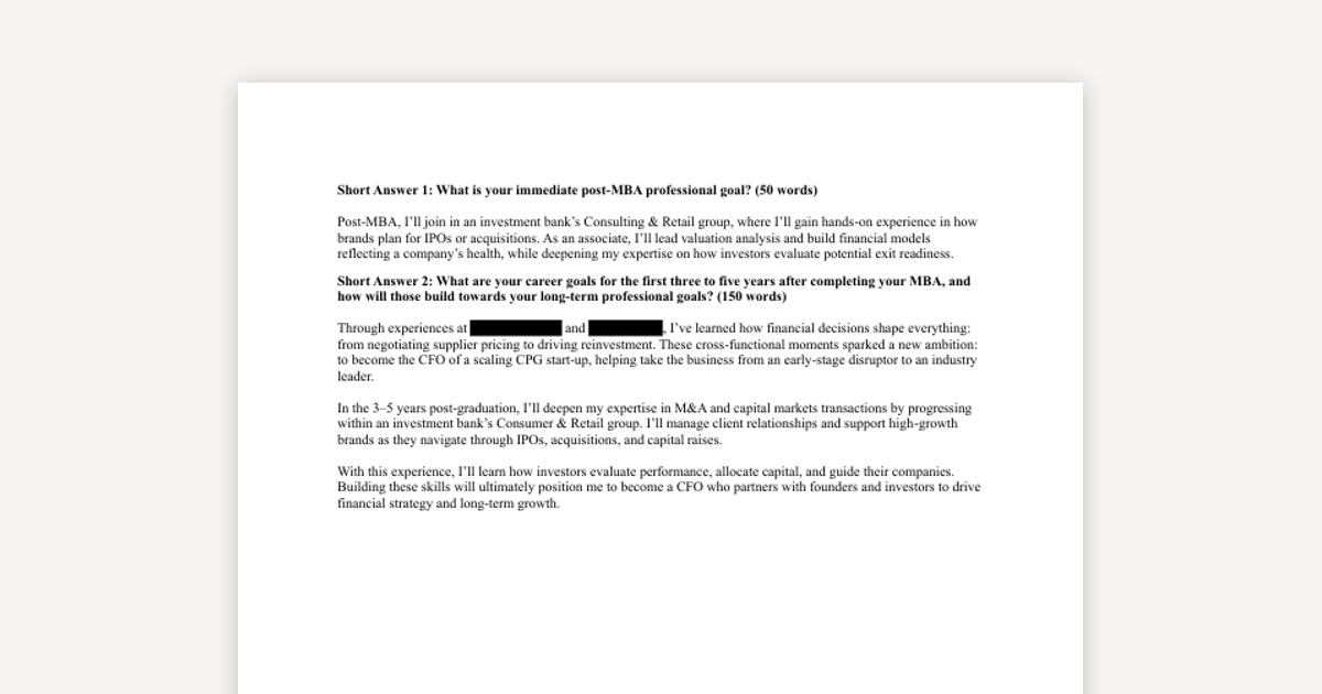 Wharton Short Answer Examples