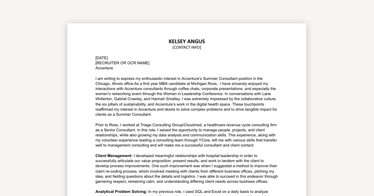 Accenture Cover Letter