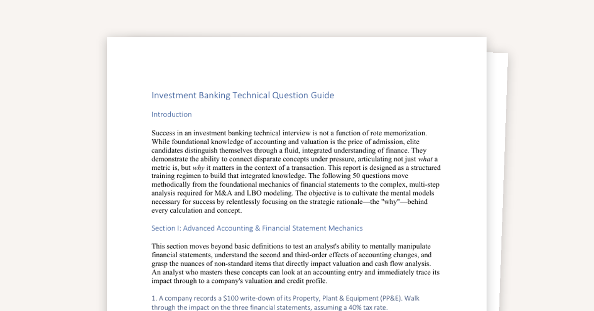 Investment Banking Technical Interview Guide