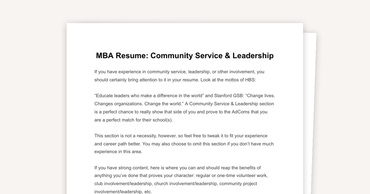 MBA Resume: Community Service & Leadership