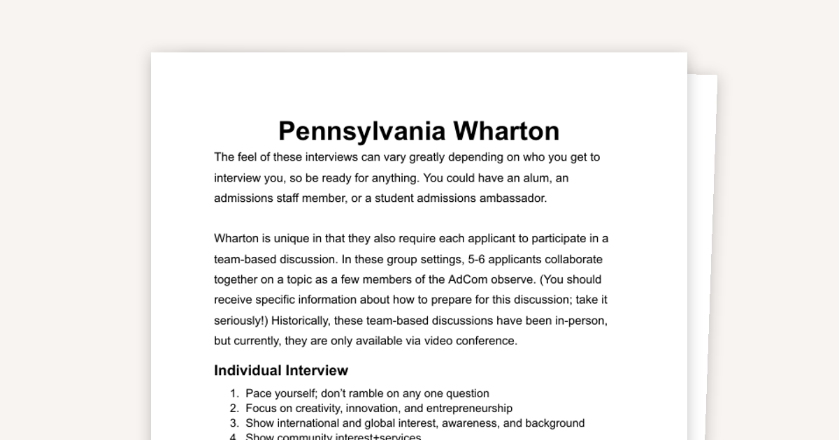 Pennsylvania Wharton: Interview Tips