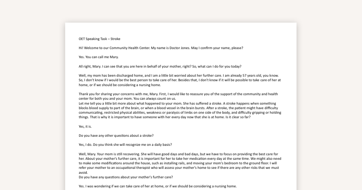 OET Speaking Task: Master the Stroke Sample with This Guide
