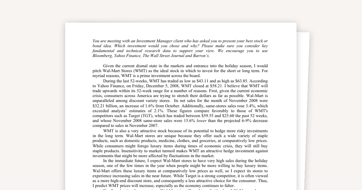 Richard B. Fisher Scholarship - Example Application Essays