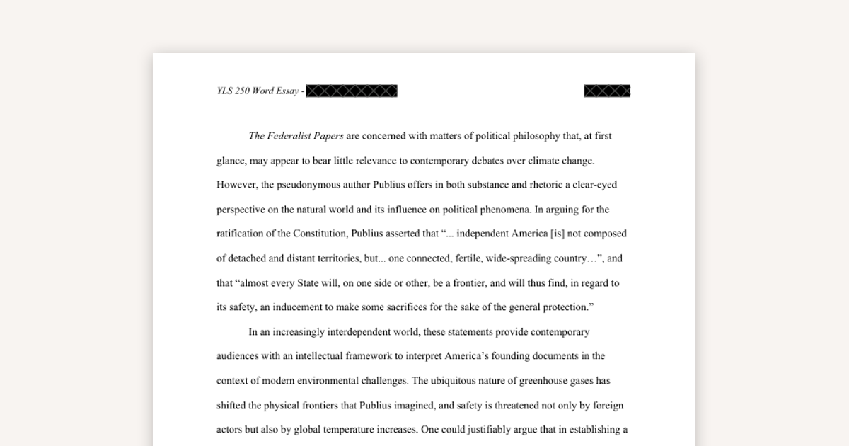 Example Yale Law 250 Essay