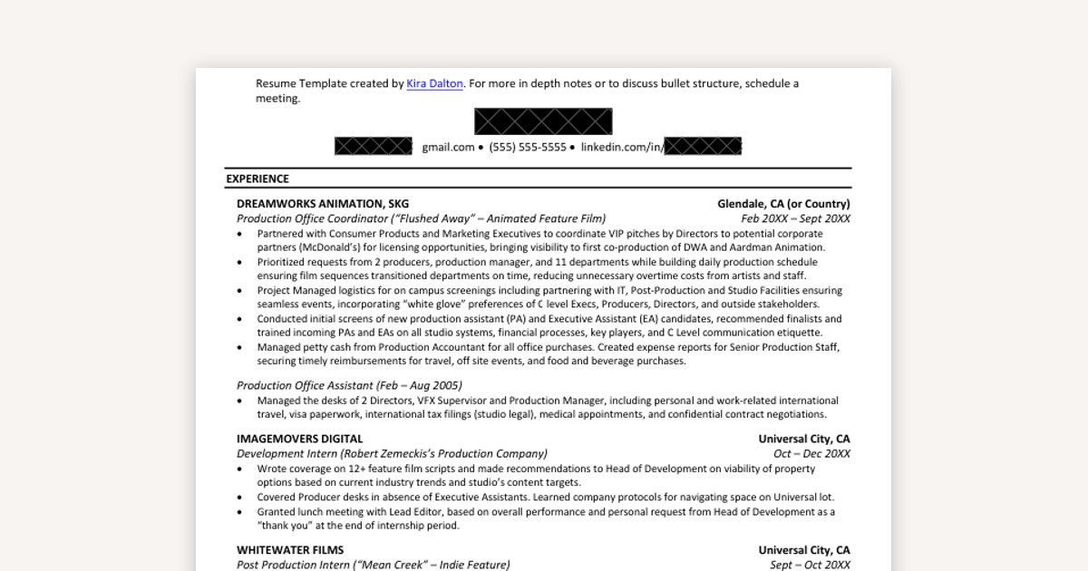 Entertainment Industry Resume - Business Language for Production Work