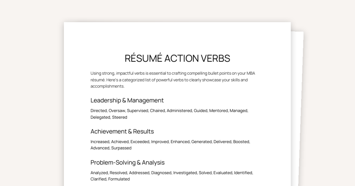Sample Resume Action Verbs