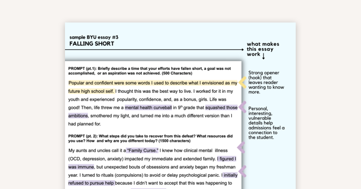 BYU "Falling Short" Example Essay - Mental Health