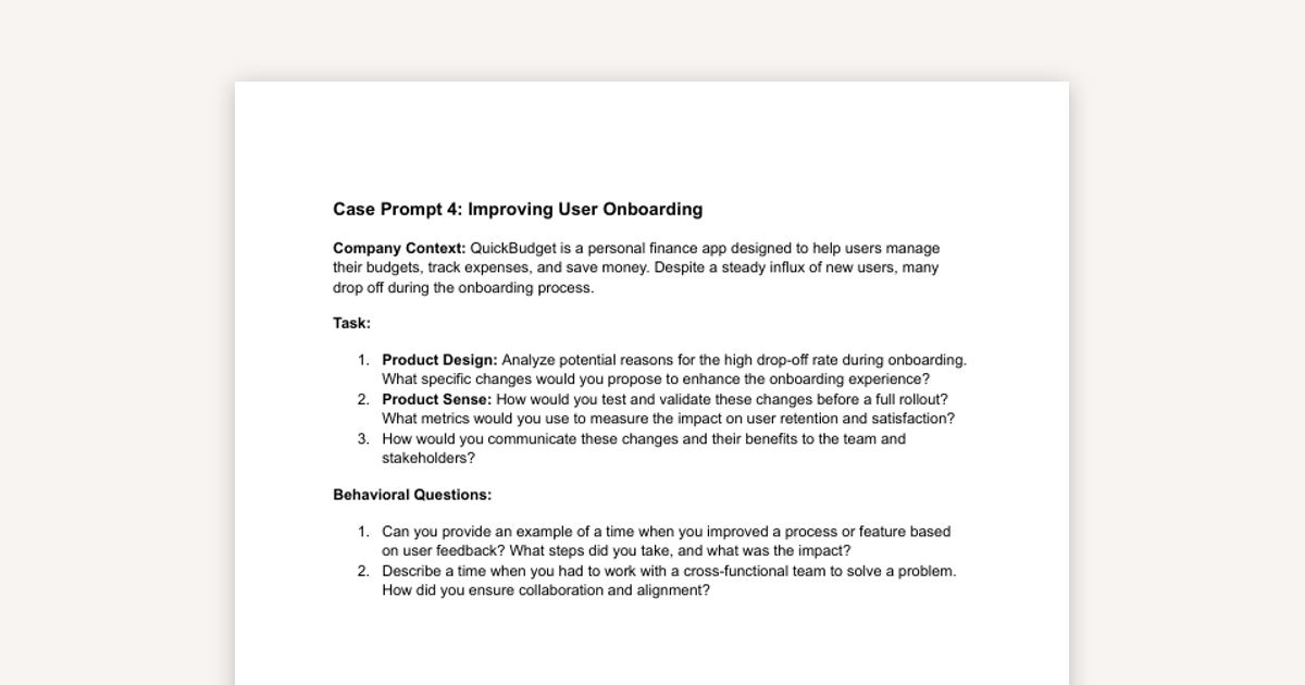 Improving User Onboarding: PM Case Interview Prep