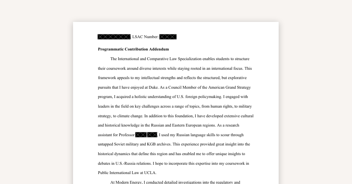UCLA Law Supplemental Essay - Foreign Policy Background