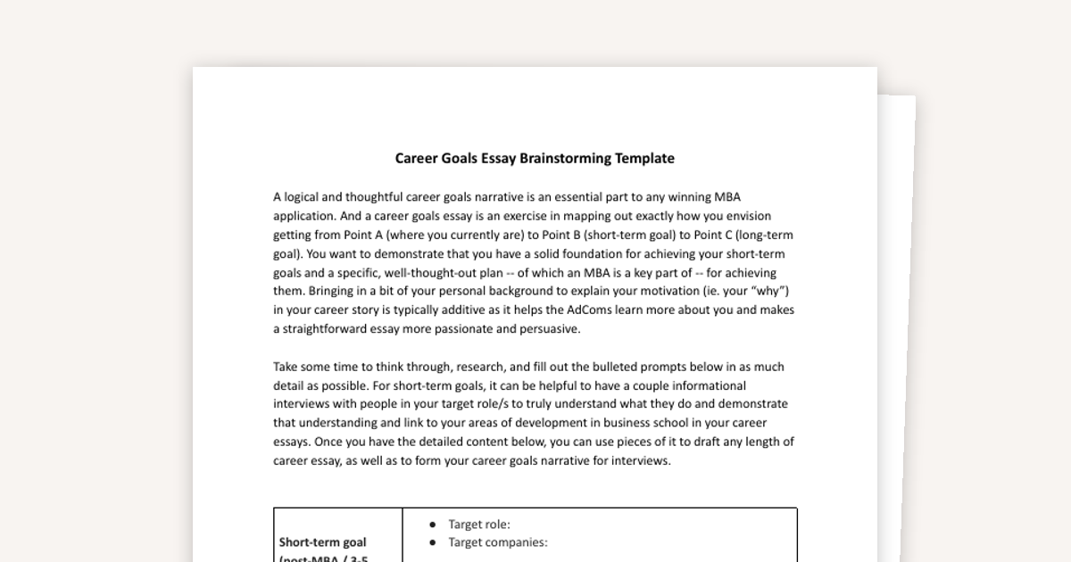 Career Essay Brainstorming Template