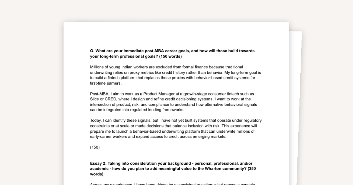 Wharton Moelis Essays - Financial Inclusion and Community Impact