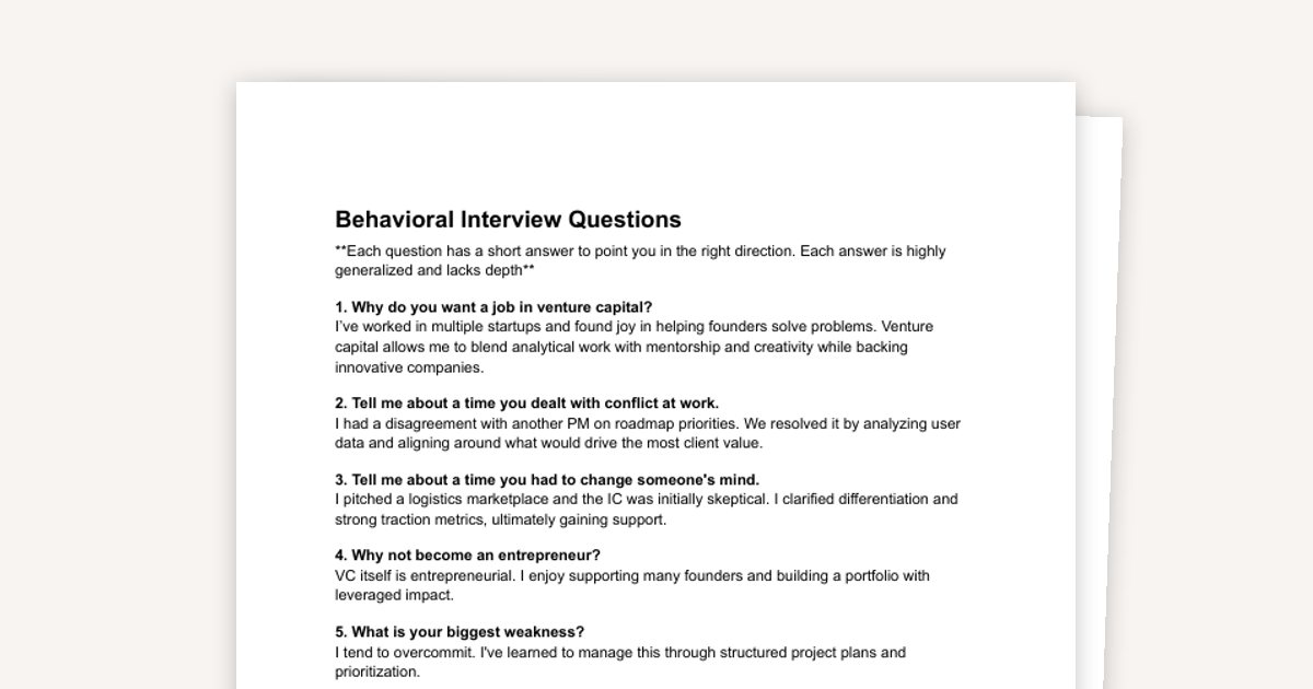 Behavioral Interview Question Samples