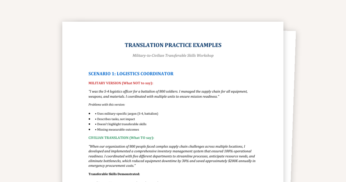 Military Transition - Translating Your Military Experience