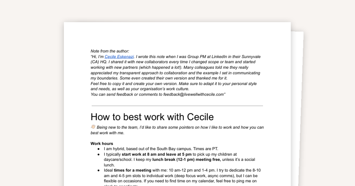 How to Work With Me - Personal Read Me Guide Example