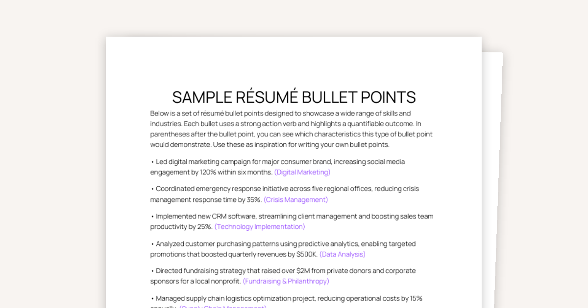 Sample Resume Bullet Points