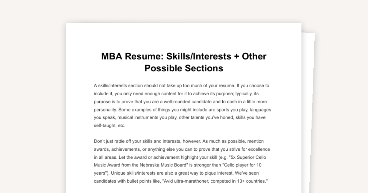 MBA Resume: Skills/Interests + Other Possible Sections