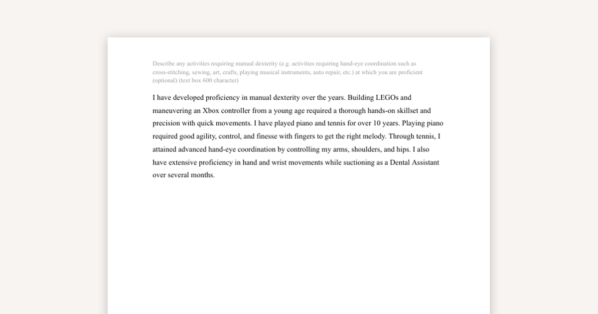 ADEA AADSAS - Manual Dexterity Essay