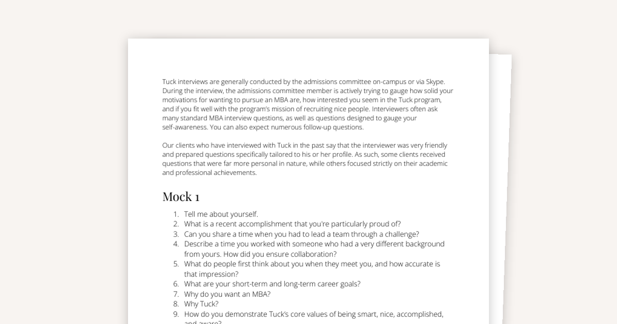 REAL Dartmouth Tuck MBA Interview Questions