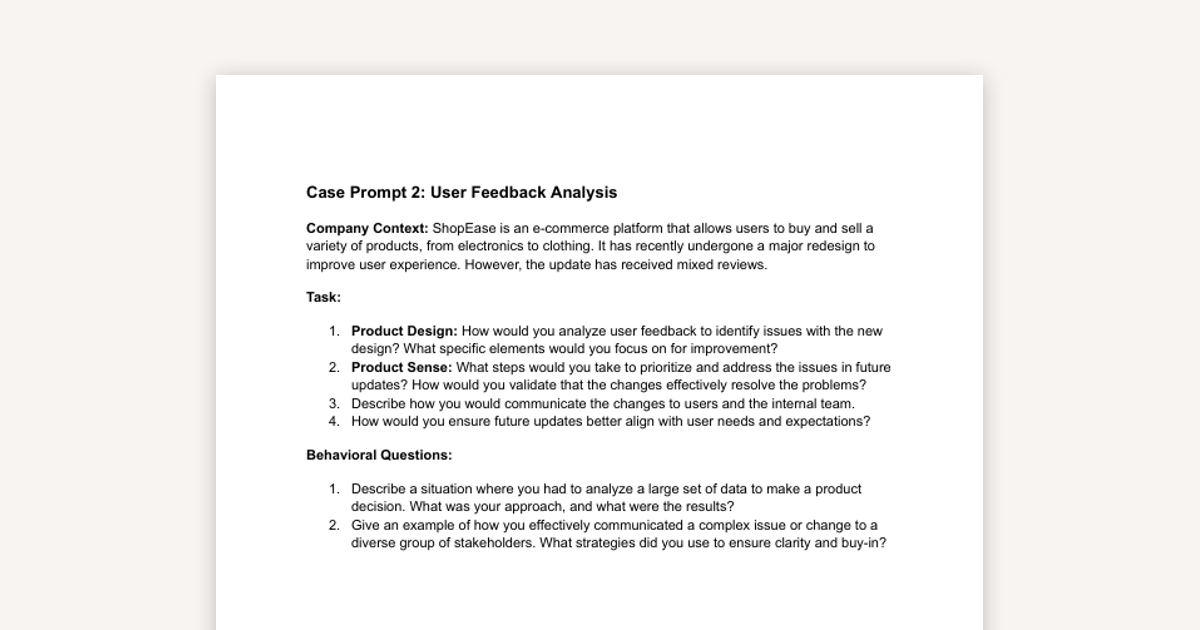 Practice Case Prompt #2: User Feedback Analysis