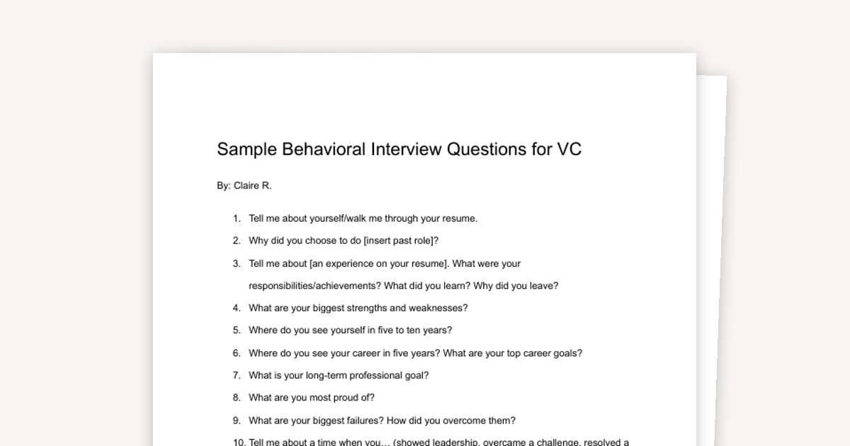 VC Behavioral Interview Questions