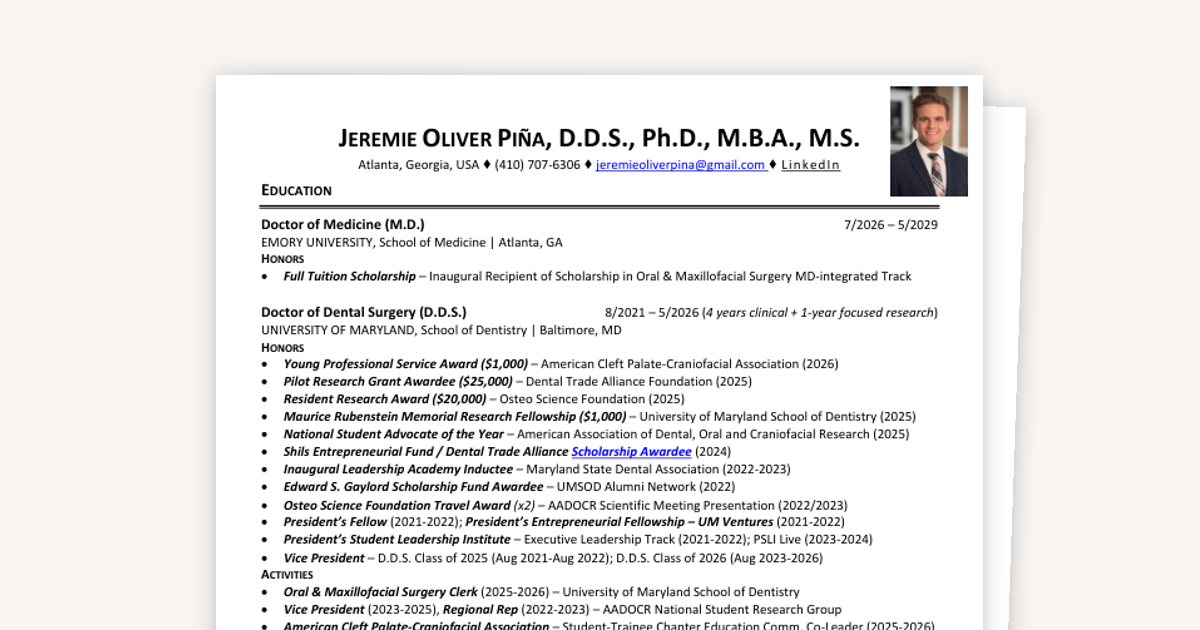 Professional CV - two Masters and three Doctorates + work experience!