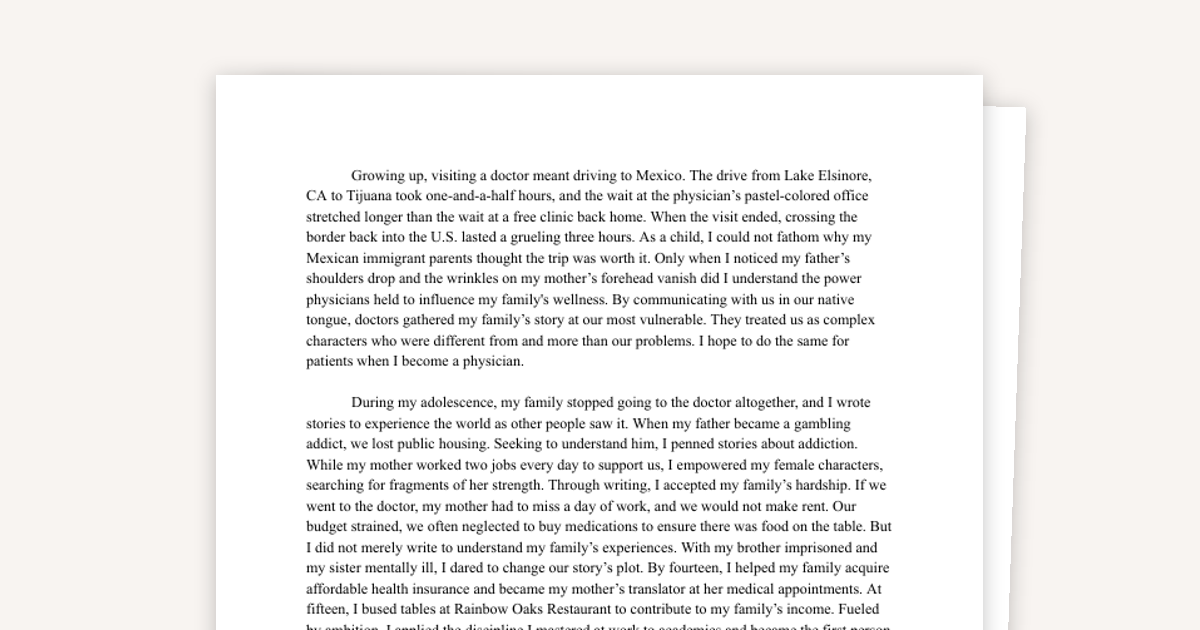 Stanford Med School Personal Statement on Storytelling and Service
